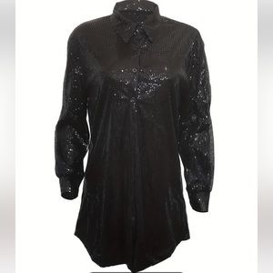 Black Sequin Shirt Dress - Elegant Evening Shirt Dress